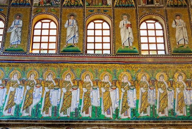Mosaics on the side of the nave in Basilica of Sant Apollinare Nuovo
