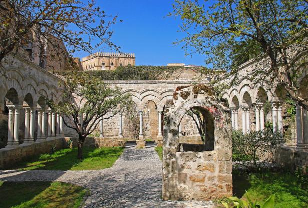 The monastery courtyard (cloister) of San Giovanni degli Eremiti Church