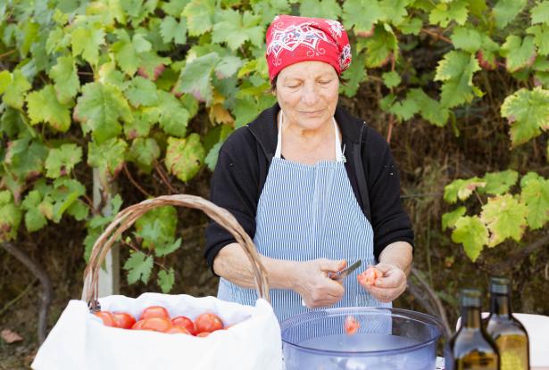Nonna cutting Tomatoes Authentic Calabrian Food