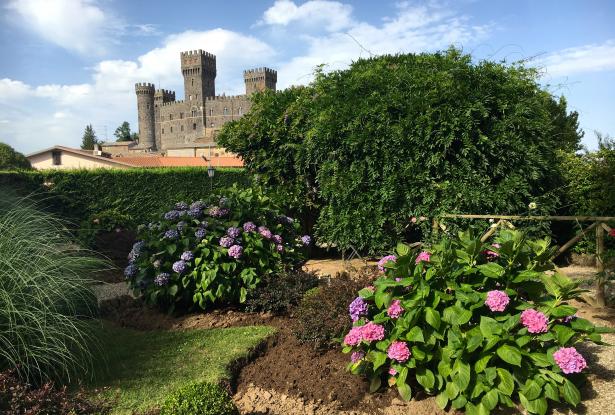 Rear garden with view toward Castello di Torre Alfina