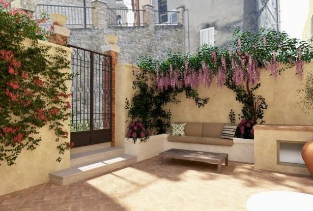 Entrance Entrance gate to courtyard with seating area