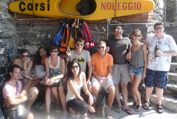 Students relaxing on Friday after a hard week of studying Italian Canoeing Nervi Genoa