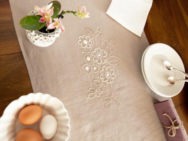 Breakfast tablerunner _ Organic linen _Hand embroidery