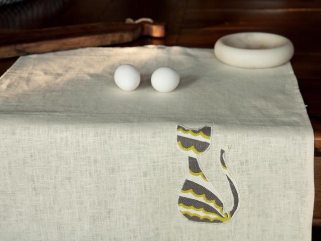 tea towel with cat _ Hemp tea towel _ Rustic tea towel _ Organic dish cloth _ Sustainable hemp