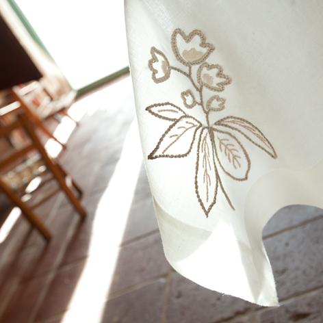 Again@ Elegant Hand Flower Embroidery Hemstitch Cotton White Table Runner 