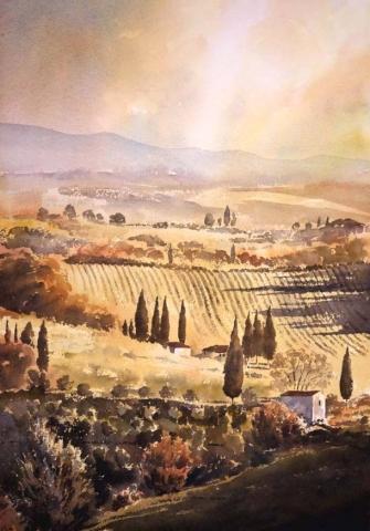 This print of Tuscany captures the views from San Gimignano and are spectacular, they sum up the very essence of the Tuscan landscape including rolling hills, cypress trees and vineyards.