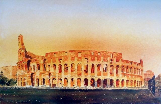 I painted several watercolours of Rome on location before embarking on this studio production bathed in the last rays of October sunlight.