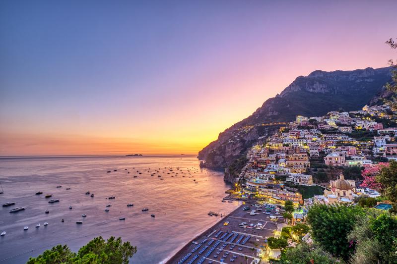 Positano Amalfi Coast at sunset