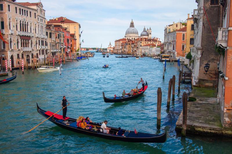 Venice, Italy Gondolas on a canal in Venice Italy