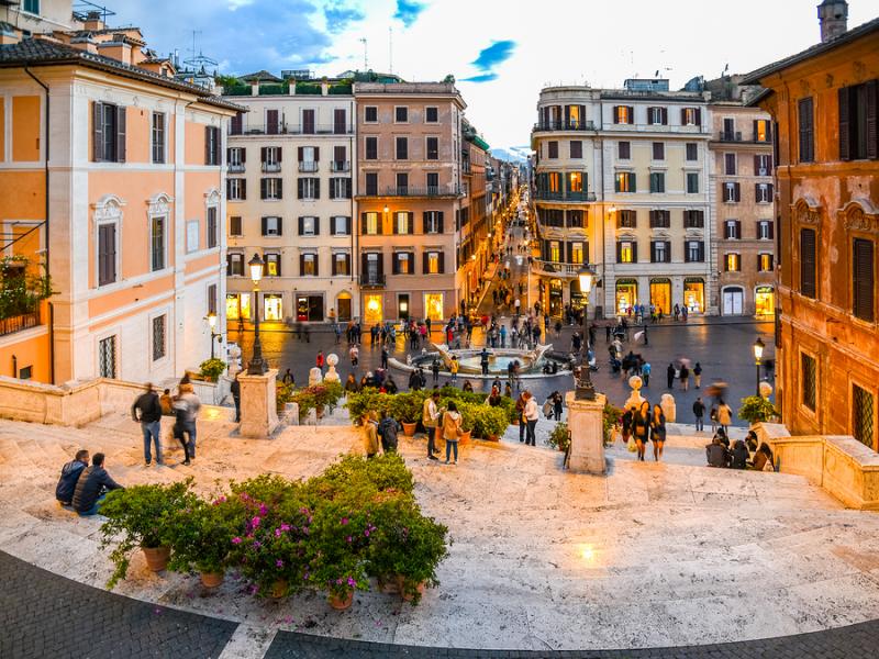 People at the Spanish Steps in the evening in Rome 
