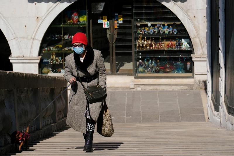 Woman walking with face mask in Italy
