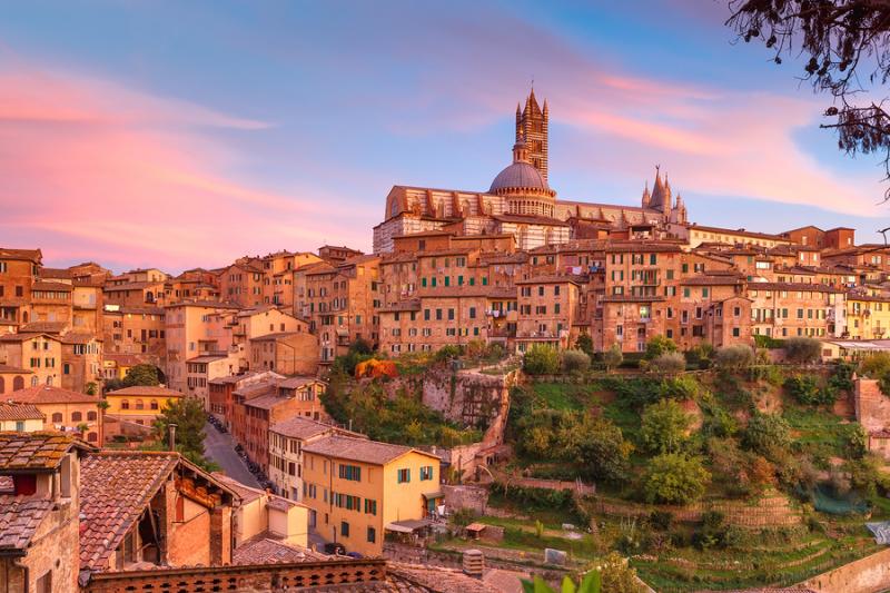 View of Siena in Italy at sunset