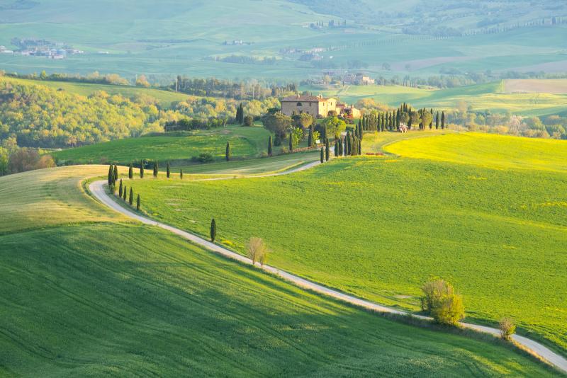 Typical spring landscape of Val d'Orcia in Tuscany