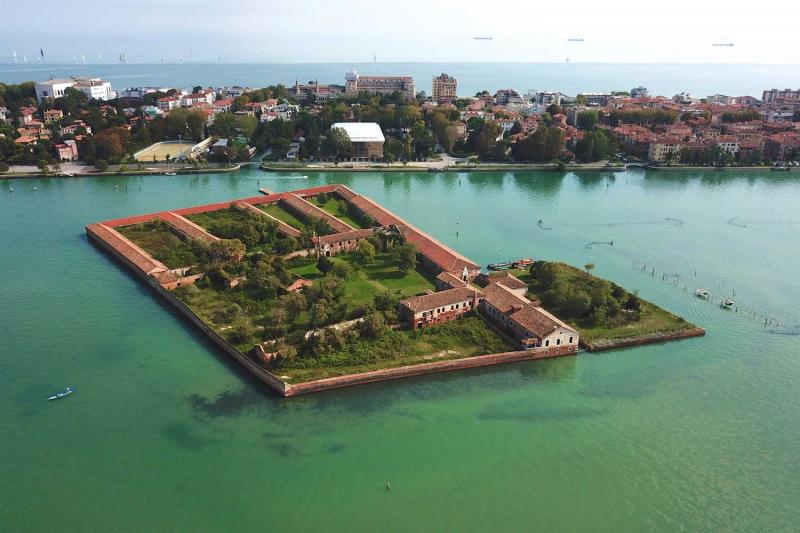 Aerial view of Lazzaretto island in Venice