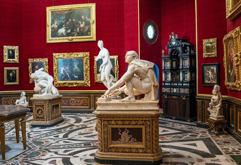 Statues on display at the Uffizi in Florence
