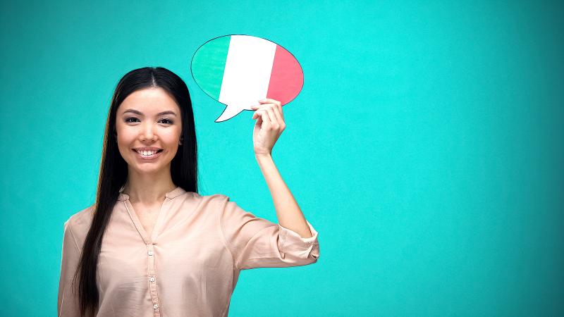 Smiling girl holding Italian