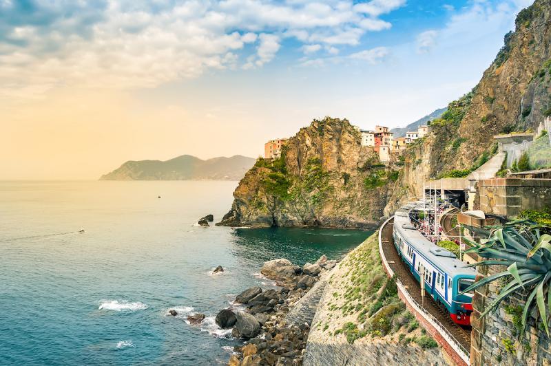 Italian train in Manarola Cinque Terre