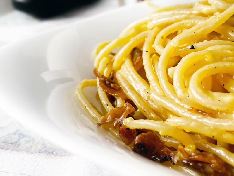 Close-up of spaghetti alla carbonara