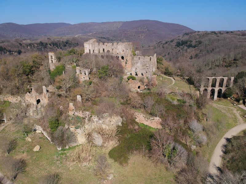 Aerial view of the ancient town on Monterano 