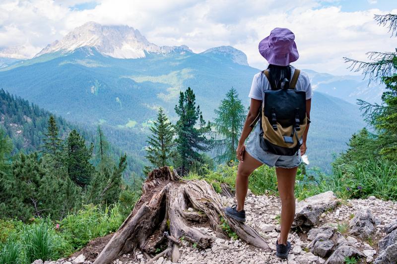 woman hiking in the dolomites