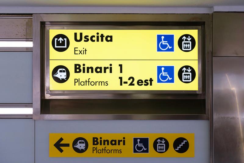 Train station signs in Italy