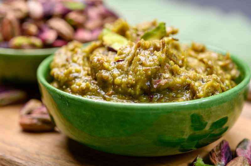Pesto made with pistachios instead of the traditional pine nuts