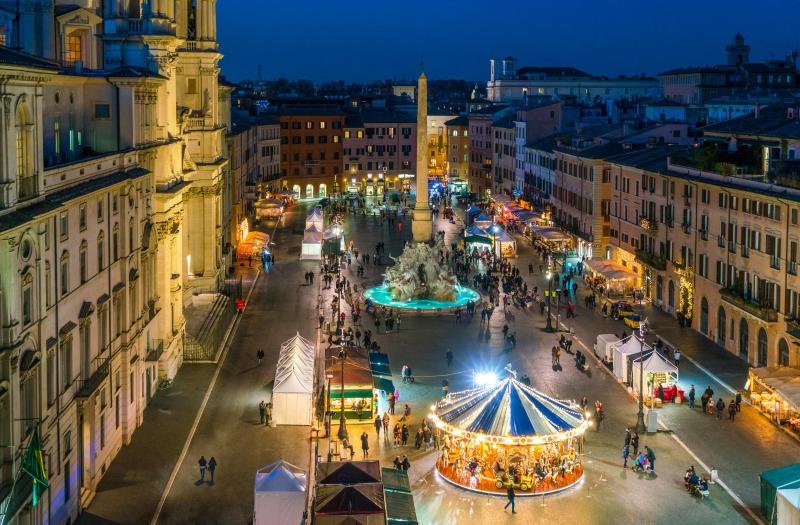 View of Piazza Navona Christmas market in Rome