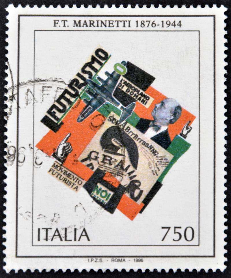 Postage stamp commemorating F.T. Marinetti and the Futurist movement