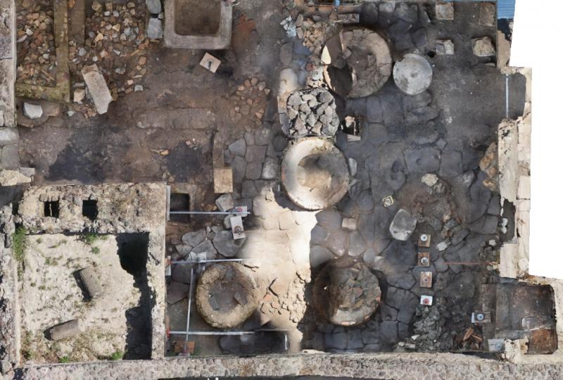 Aerial view of the prison-bakery in Regio IX of Pompeii