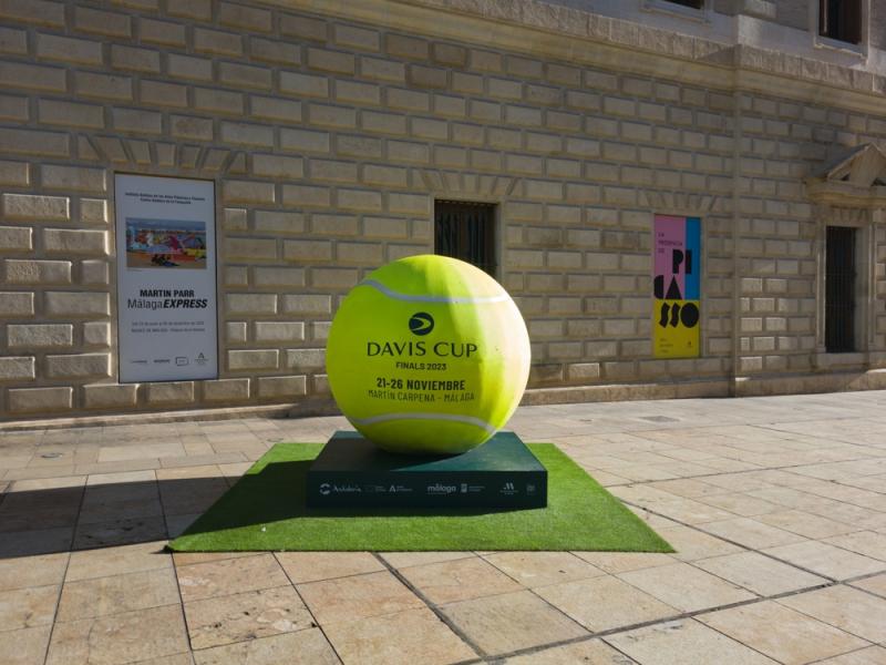 Tennis-themed installation in Malaga, Spain