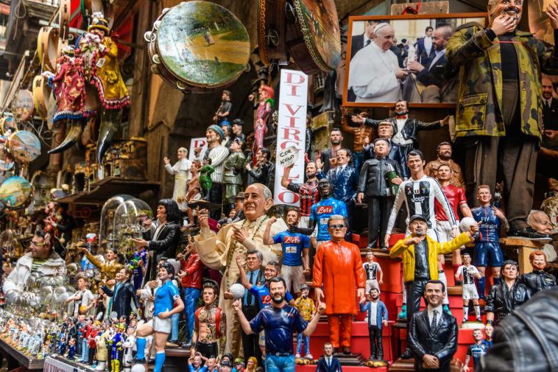 Figurines for nativity sets for sale on Via San Gregorio Armeno in Naples 