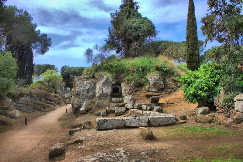 Landscape view of the etruscan necropolis of Cerveteri, Italy