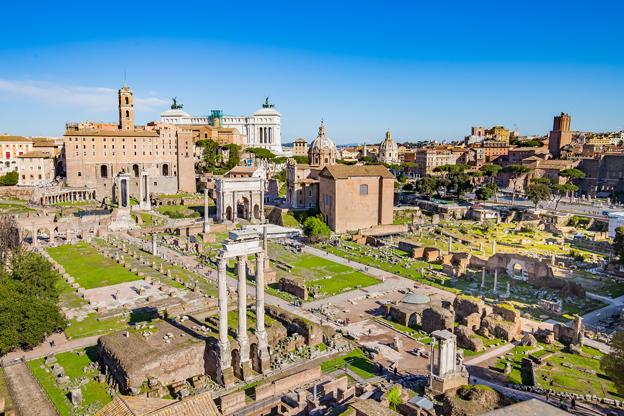 View of the Roman Forum in Rome Italy
