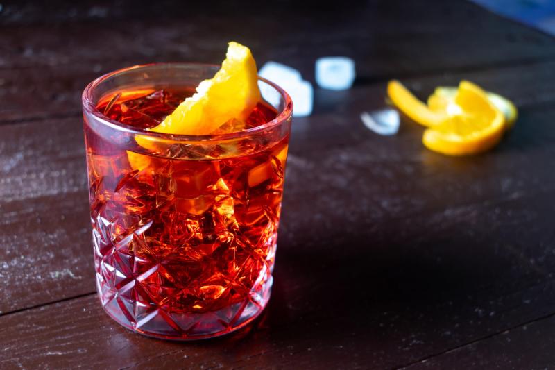 A glass of Negroni cocktail