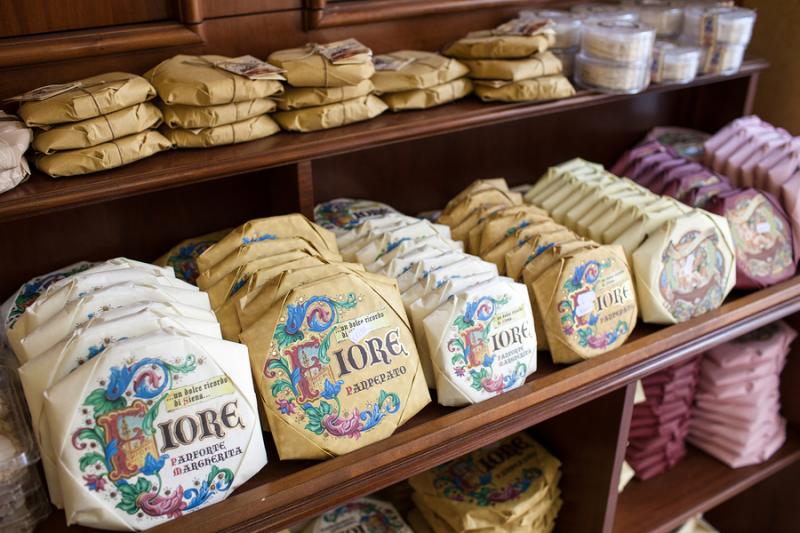 Panforte from Siena Italy Panforte boxes on display in Siena Italy