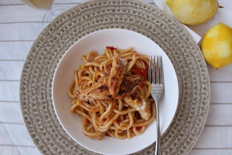 pici with cherry tomatoes, lemon zest and anchovies