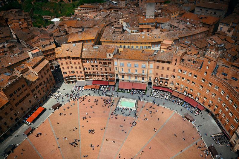Piazza del Campo Siena View from above of Piazza del Campo in Siena