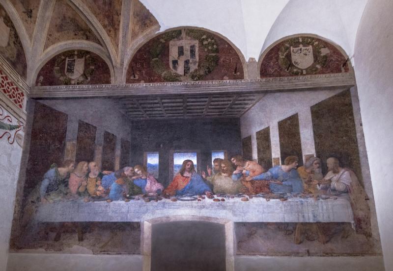The Last Supper painting in the Cenacolo Vinciano in Milan Italy
