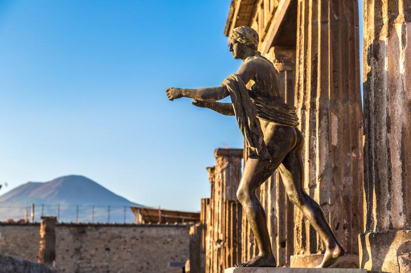 Archeological site of Pompeii with view of Mount Vesuvius