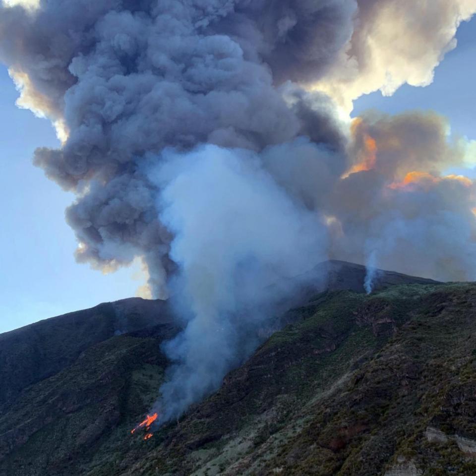 Volcano Stromboli erupting