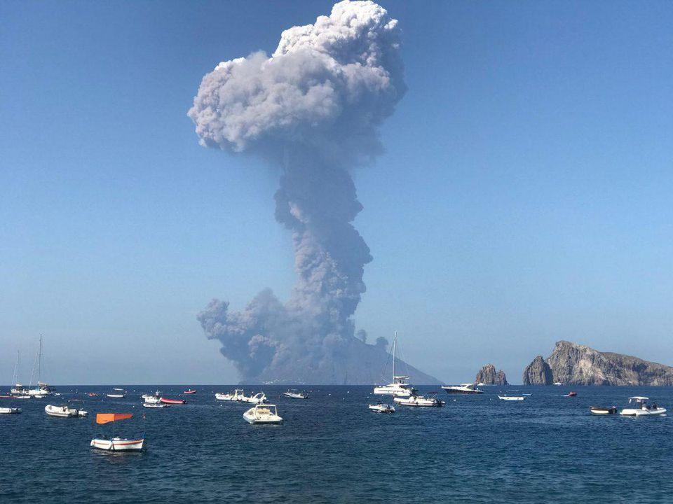 Volcano Stromboli erupting