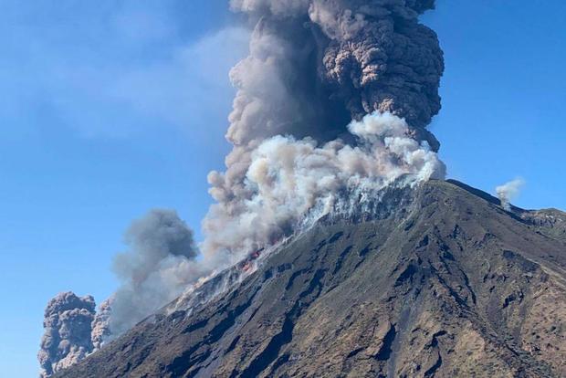 Volcano Stromboli erupting