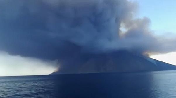 Volcano Stromboli erupting
