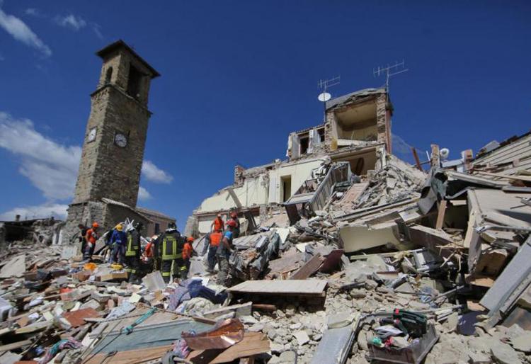 Amatrice's civic tower central Italy earthquake